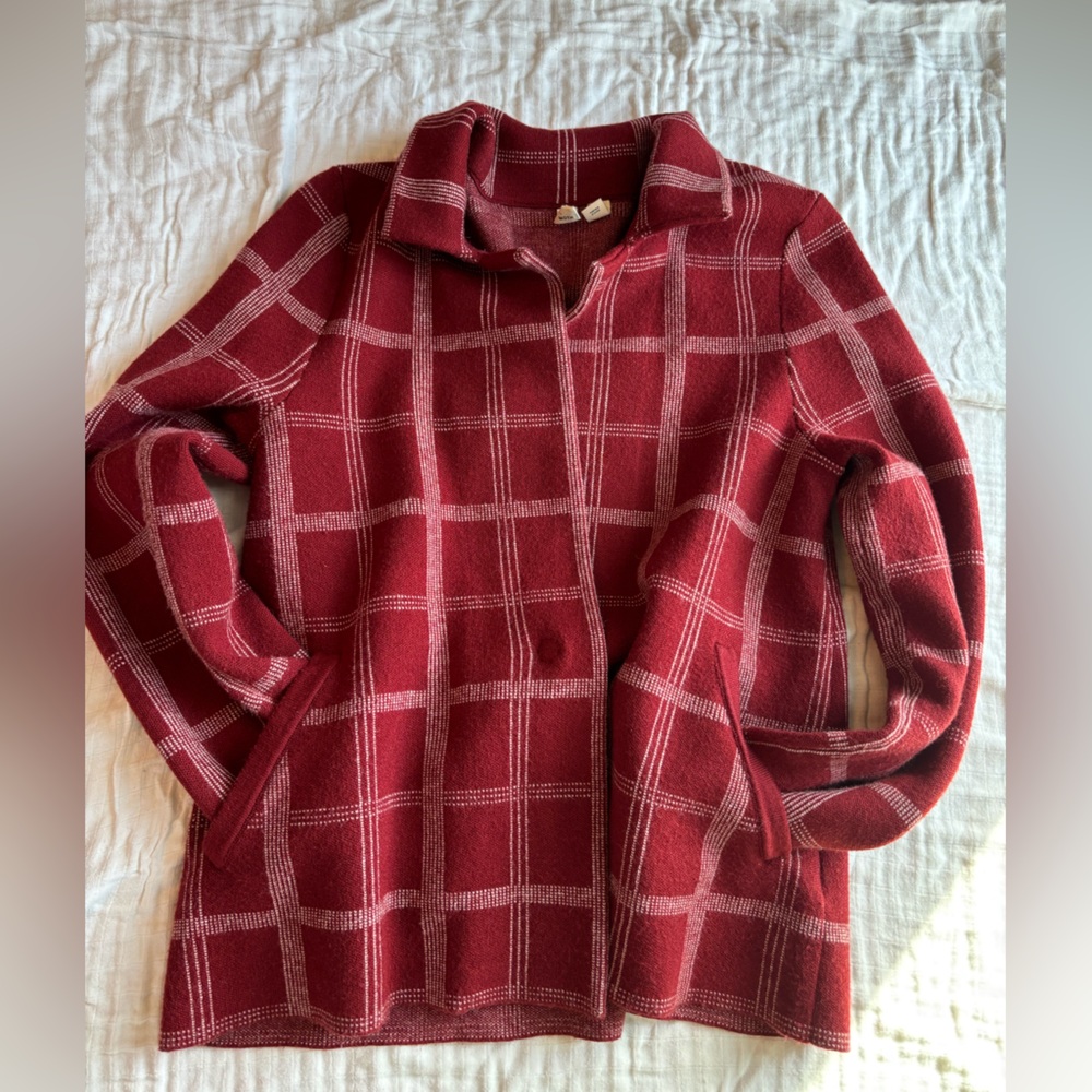 Moth by Anthropologie, Red XS Squares Boxes Sweater Cardigan Jacket